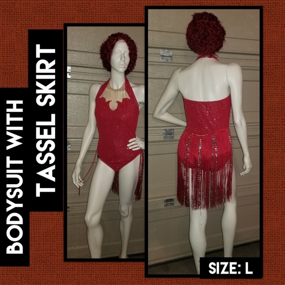 Other - Ruby Red Bodysuit/Swimsuit with Tassel Skirt